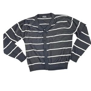 Ritlessi Black & White Striped V-Neck Cardigan Sweater L Acrylic Cozy